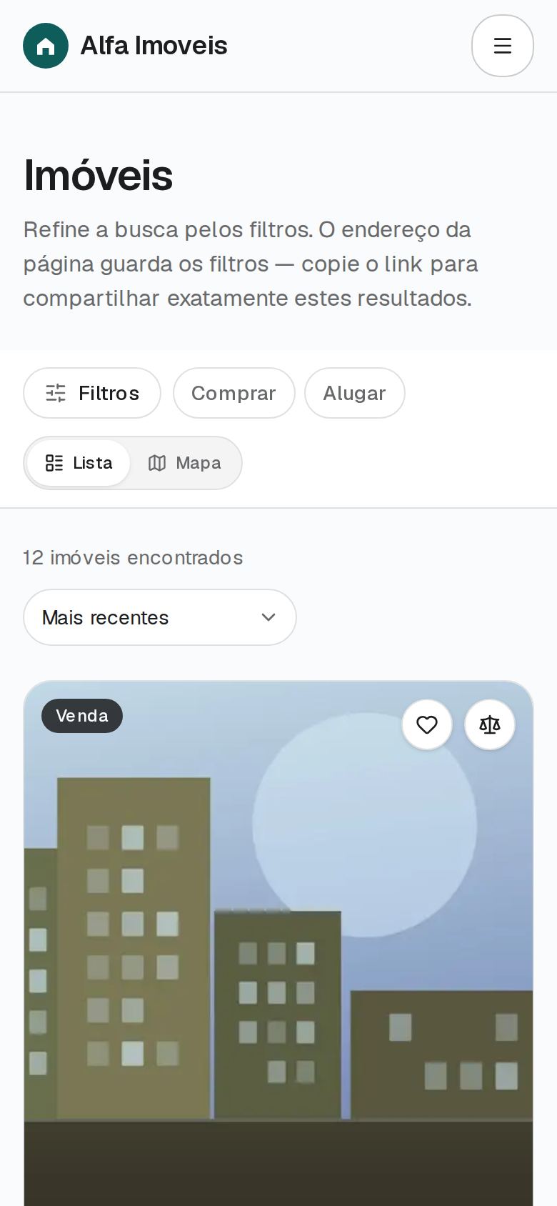 Busca de imóveis no celular